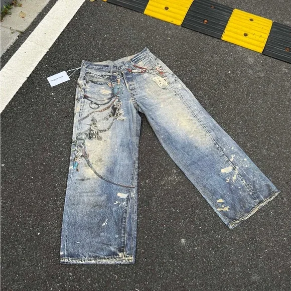 Acne Blue Distressed Flare Jeans - Picture 1 of 6